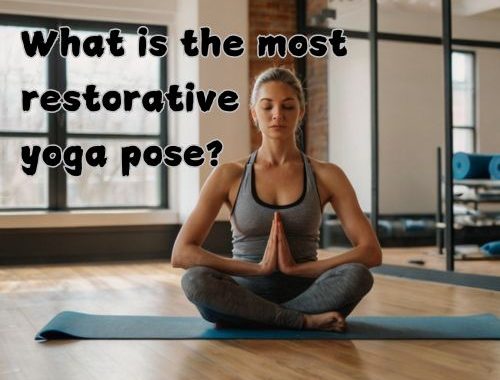 a woman doing a restorative yoga pose